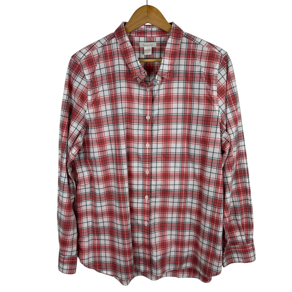 Garnet Hill Women's Plaid Button‎ Down Shirt Sz 14 Cotton Long Sleeve Everyday